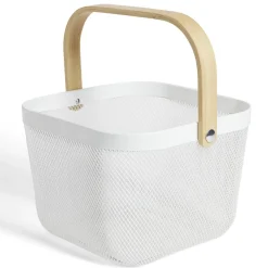 Gifi Rangement De Cuisine^Corbeille à fruit métal mesh blanc et anse bambou