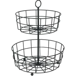 Gifi Rangement De Cuisine^Corbeille à fruits 2 niveaux métal noir Ø28xH38cm