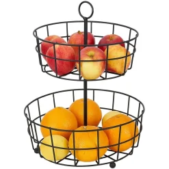 Gifi Rangement De Cuisine^Corbeille à fruits 2 niveaux métal noir Ø28xH38cm