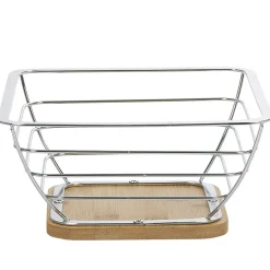 Gifi Rangement De Cuisine^Corbeille à fruits métal filaire socle bambou gris naturel