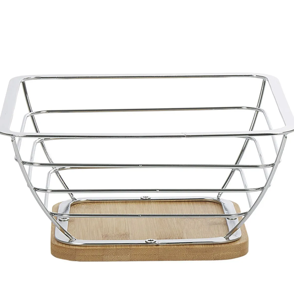 Gifi Rangement De Cuisine^Corbeille à fruits métal filaire socle bambou gris naturel
