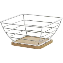 Gifi Rangement De Cuisine^Corbeille à fruits métal filaire socle bambou gris naturel