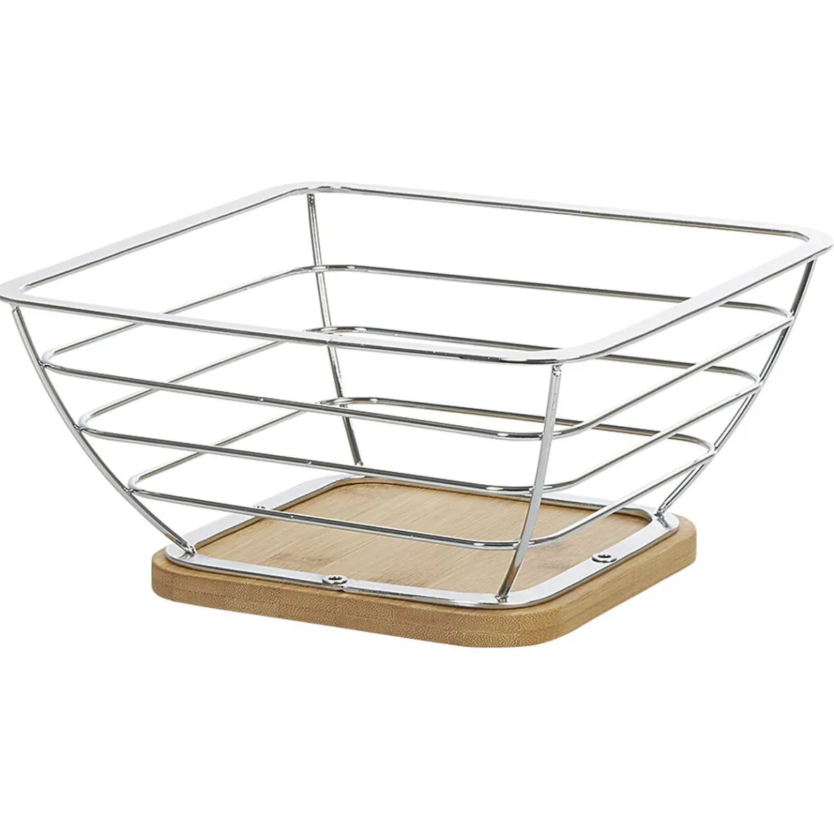 Gifi Rangement De Cuisine^Corbeille à fruits métal filaire socle bambou gris naturel