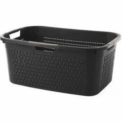 Online Corbeille à linge avec poignées design rotin noire 40 L Entretien Du Linge