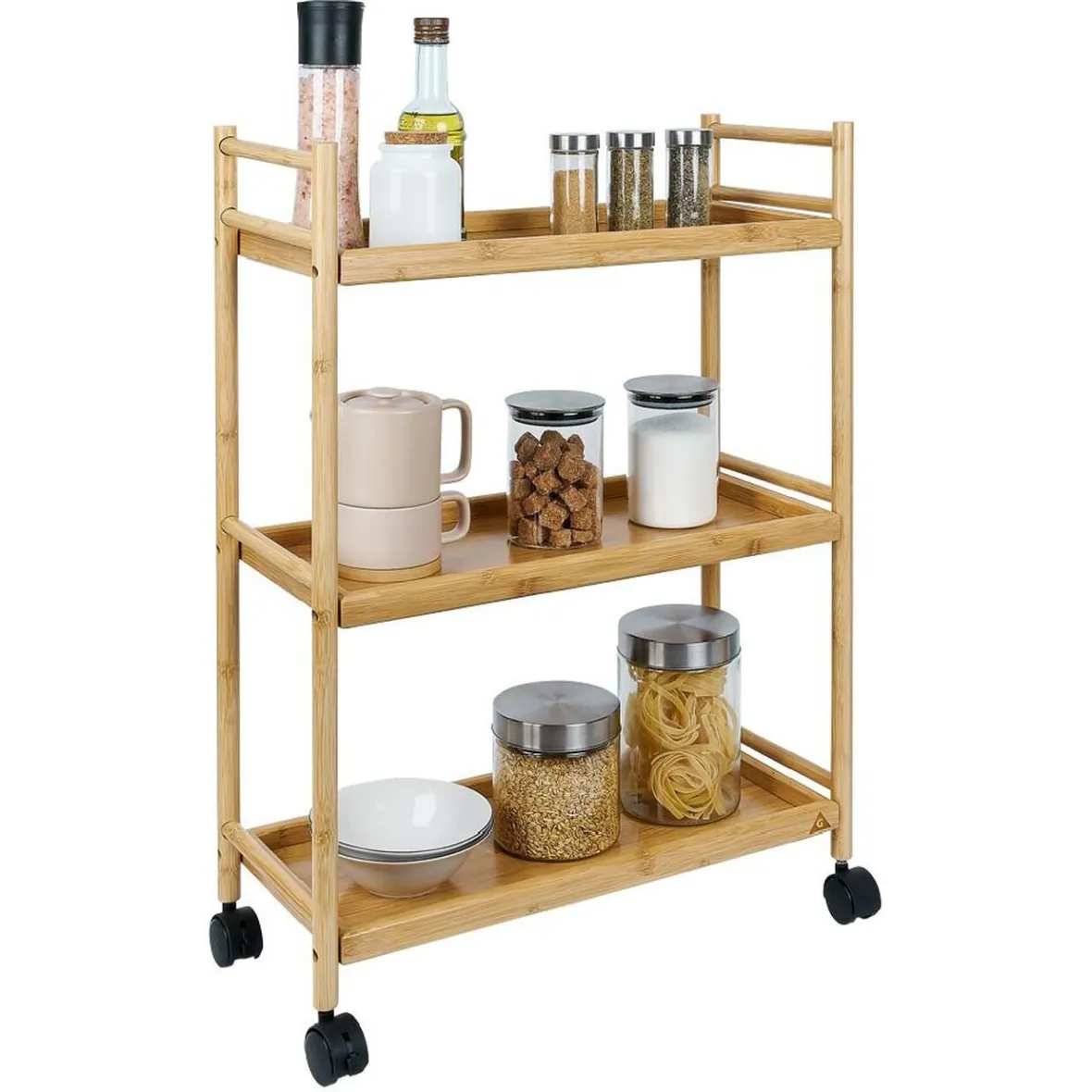 Gifi Rangement De Cuisine^Desserte 3 niveaux à roulettes bambou et MDF 51,5x22,5xH71cm