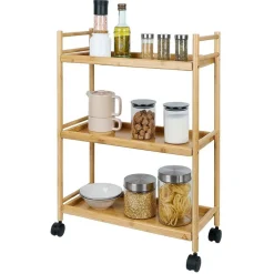 Gifi Rangement De Cuisine^Desserte 3 niveaux à roulettes bambou et MDF 51,5x22,5xH71cm
