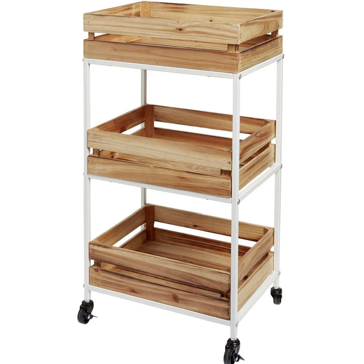 Gifi Rangement De Cuisine^Desserte à roulette en bois design cagette naturel 3 niveaux