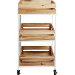 Gifi Rangement De Cuisine^Desserte à roulette en bois design cagette naturel 3 niveaux
