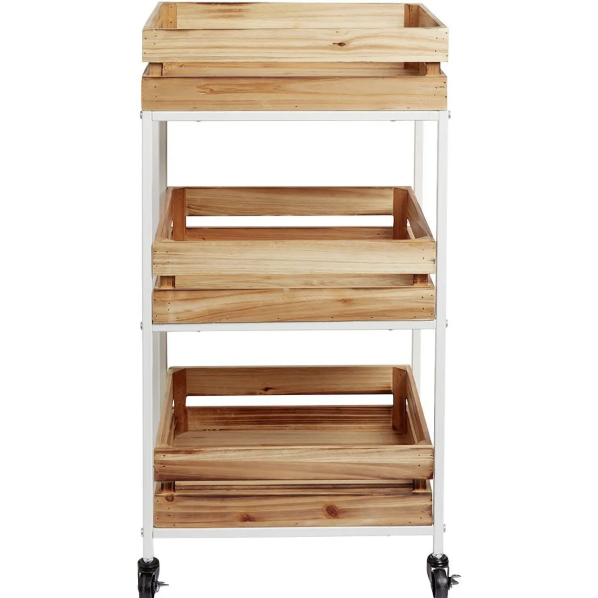 Gifi Rangement De Cuisine^Desserte à roulette en bois design cagette naturel 3 niveaux