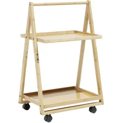Gifi Rangement De Cuisine^Desserte à roulettes bambou 2 niveaux 50x38xH78cm