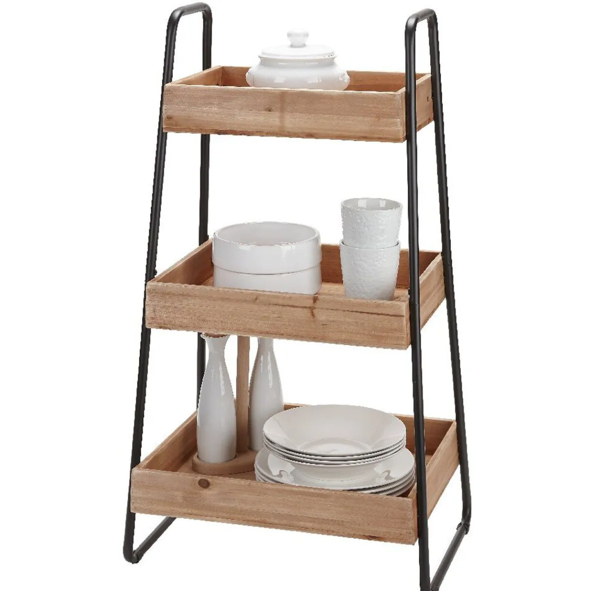 Gifi Rangement De Cuisine^Desserte vintage 3 niveaux noir naturel
