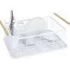 Gifi Rangement De Cuisine^Egouttoir à vaisselle en métal blanc avec poignée en bambou