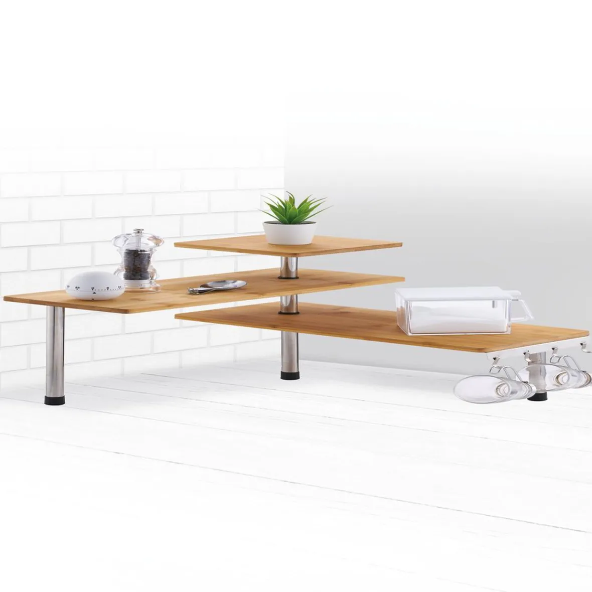 Gifi Rangement De Cuisine^Etagère d'angle modulable en bambou