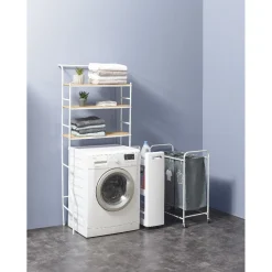 Etagère de rangement buanderie blanche et naturelle Entretien Du Linge