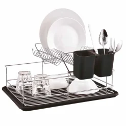 Gifi Rangement De Cuisine^Égouttoir à 2 niveaux avec receveur et supports à couverts noir