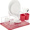 Gifi Rangement De Cuisine^Égouttoir à 2 niveaux avec receveur et supports à couverts rouge