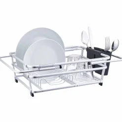 Gifi Rangement De Cuisine^Égouttoir à vaisselle extensible aluminium avec porte-couverts noir