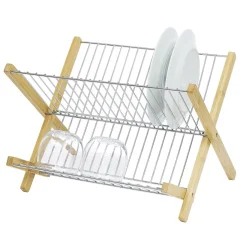 Gifi Rangement De Cuisine^Égouttoir à vaisselle pliable bambou et métal