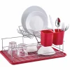 Gifi Rangement De Cuisine^Égouttoir avec plateau et supports couverts rouges 2 niveaux