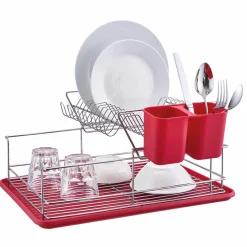 Gifi Rangement De Cuisine^Égouttoir avec plateau et supports couverts rouges 2 niveaux