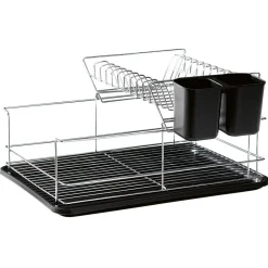 Gifi Rangement De Cuisine^Égouttoir avec plateau et supports couverts noirs 2 niveaux