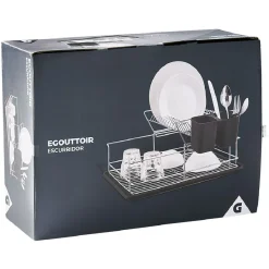 Gifi Rangement De Cuisine^Égouttoir avec plateau et supports couverts noirs 2 niveaux
