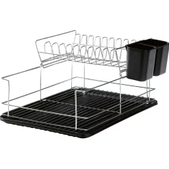 Gifi Rangement De Cuisine^Égouttoir avec plateau et supports couverts noirs 2 niveaux