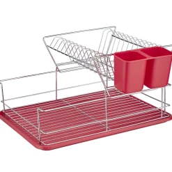 Gifi Rangement De Cuisine^Égouttoir avec plateau et supports couverts rouges 2 niveaux