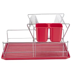 Gifi Rangement De Cuisine^Égouttoir avec plateau et supports couverts rouges 2 niveaux