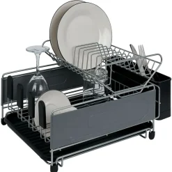 Gifi Rangement De Cuisine^Égouttoir extensible en métal et plastique gris 41,5x30xH23,5cm