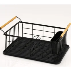 Gifi Rangement De Cuisine^Égouttoir range-couverts poignées bambou plateau noir mat