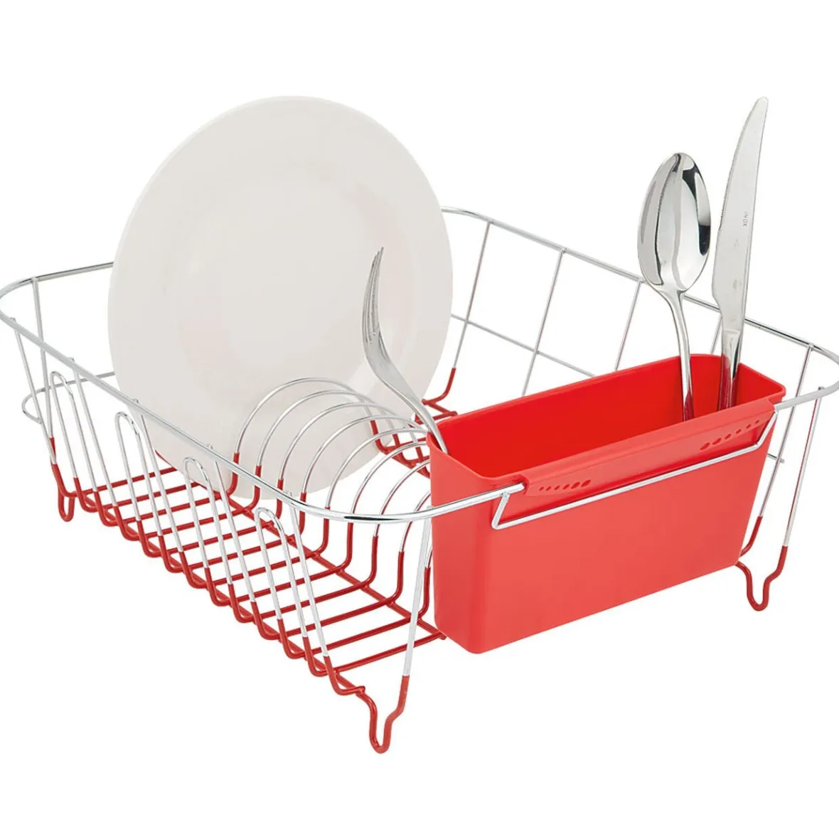 Gifi Rangement De Cuisine^Égouttoir vaisselle base métal gris et rouge