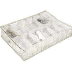 Best Housse rangement chaussures motif triangle beige et blanc 12 cases Rangement