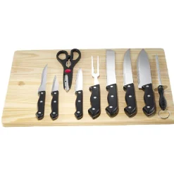 Gifi Préparation Culinaire^Kit de découpe avec planche en bois et 9 ustensiles