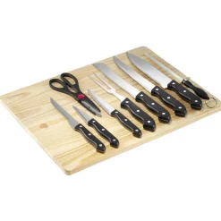 Gifi Préparation Culinaire^Kit de découpe avec planche en bois et 9 ustensiles