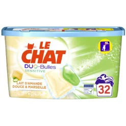 Sale Lessive capsule Le Chat 32 lavages savon de Marseille et amande douce Entretien Du Linge