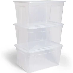 Best Lot de 3 box 43L plastique transparent 56x39,5x35,5cm Rangement