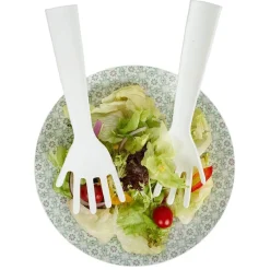 Gifi Préparation Culinaire^Lot de 2 couverts à salade forme main plastique blanc