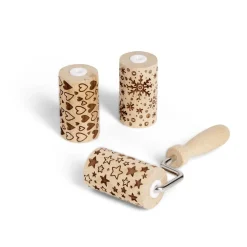 Gifi Préparation Culinaire^Lot de 3 mini rouleaux à pâtisserie en bois à motifs étoile/flocon/coeur