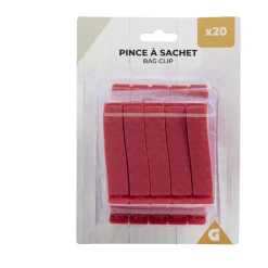 Gifi Conservation Alimentaire^Lot de 20 pinces à sachet plastique rouge