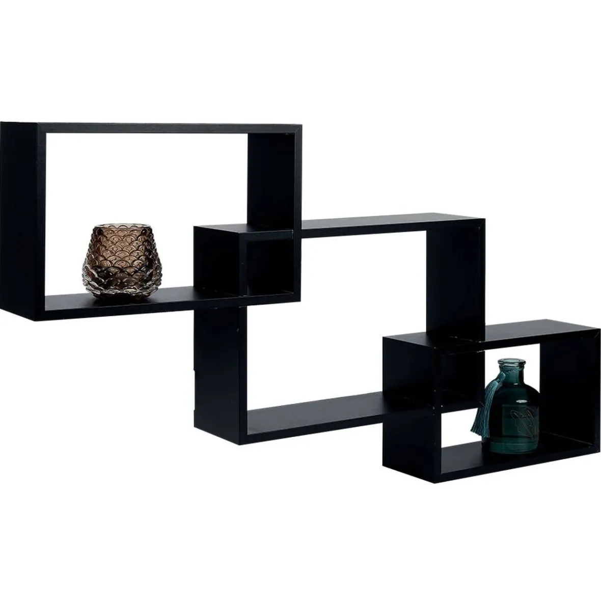 Best Lot de 3 étagères rectangulaires en bois noir Rangement