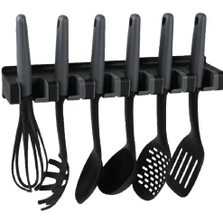 Gifi Préparation Culinaire^Lot de 6 ustensiles avec support noir gris