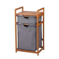 Outlet Meuble de rangement tissu gris armature bambou 1 tiroir 1 panière Entretien Du Linge