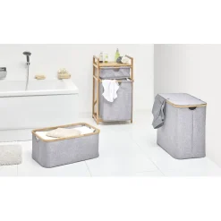 Outlet Meuble de rangement tissu gris armature bambou 1 tiroir 1 panière Entretien Du Linge
