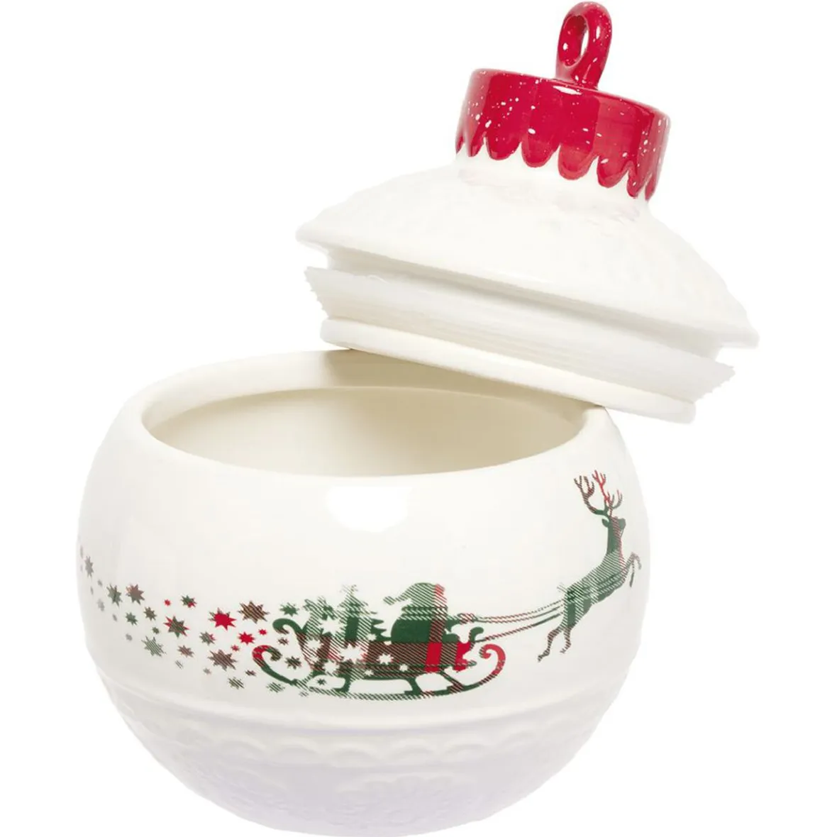 Gifi Conservation Alimentaire^Mini bonbonnière en céramique décor Noël rouge blanc