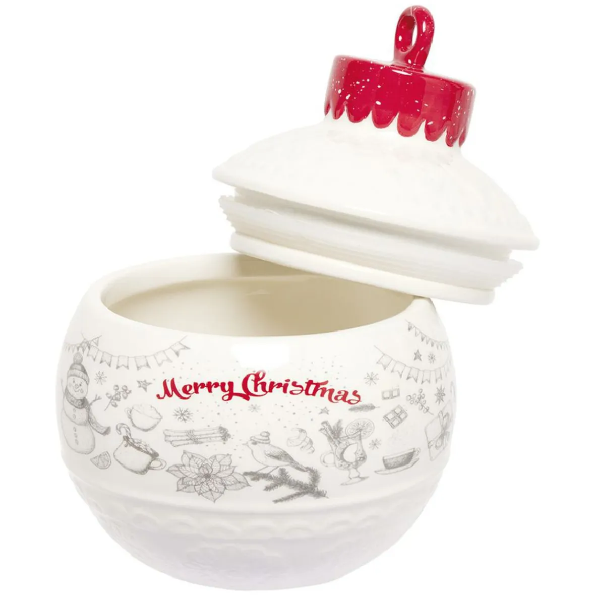 Gifi Conservation Alimentaire^Mini bonbonnière en céramique décor Noël rouge blanc