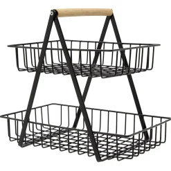 Gifi Rangement De Cuisine^Panier à fruits 2 niveaux noir et naturel