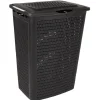 Hot Panier à linge avec poignées et couvercle design rotin noir 50 L Entretien Du Linge