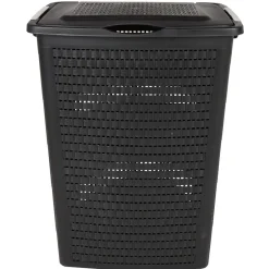 Hot Panier à linge avec poignées et couvercle design rotin noir 50 L Entretien Du Linge