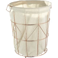 Online Panier à linge tissu beige armature métal bronze Entretien Du Linge